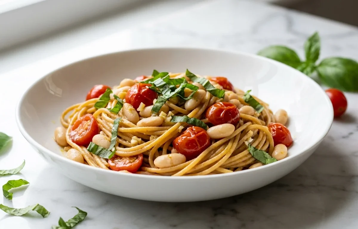 Pasta with Cannellini Beans and Cherry Tomatoes