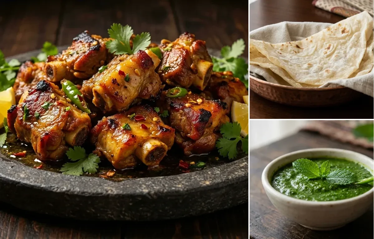 Pathar ka Gosht with Roomali Roti and Mint Chutney