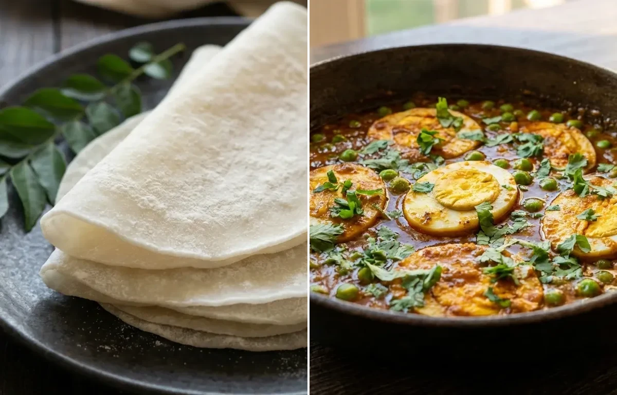Pathiri with Egg Green Peas Curry