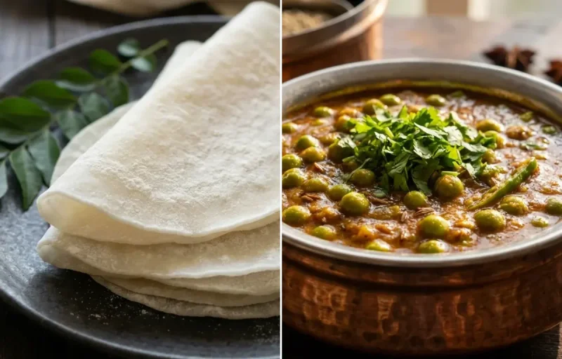 Pathiri with Green Peas Masala Curry