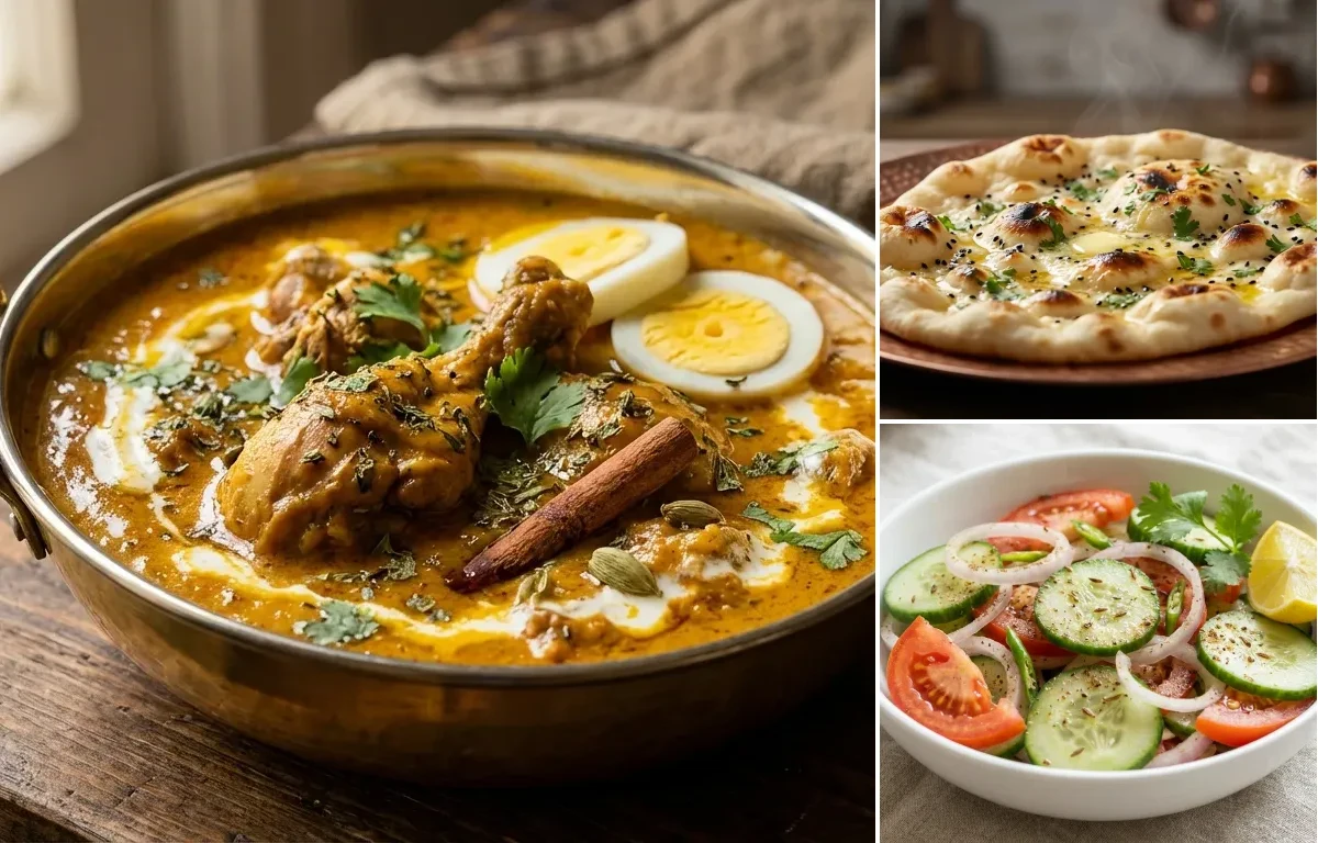 Patiala Chicken with Butter Naan and Green Salad