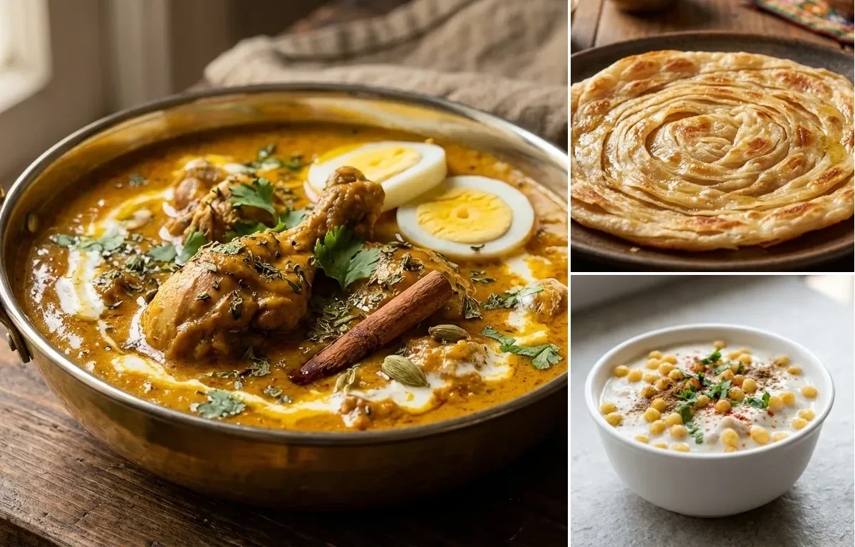 Patiala Chicken with Laccha Paratha and Boondi Raita