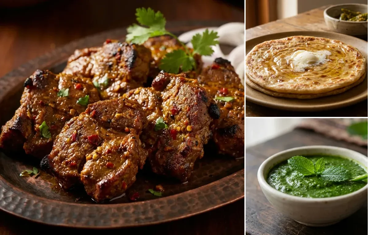 Patthar ka Gosht with Paratha and Mint Chutney