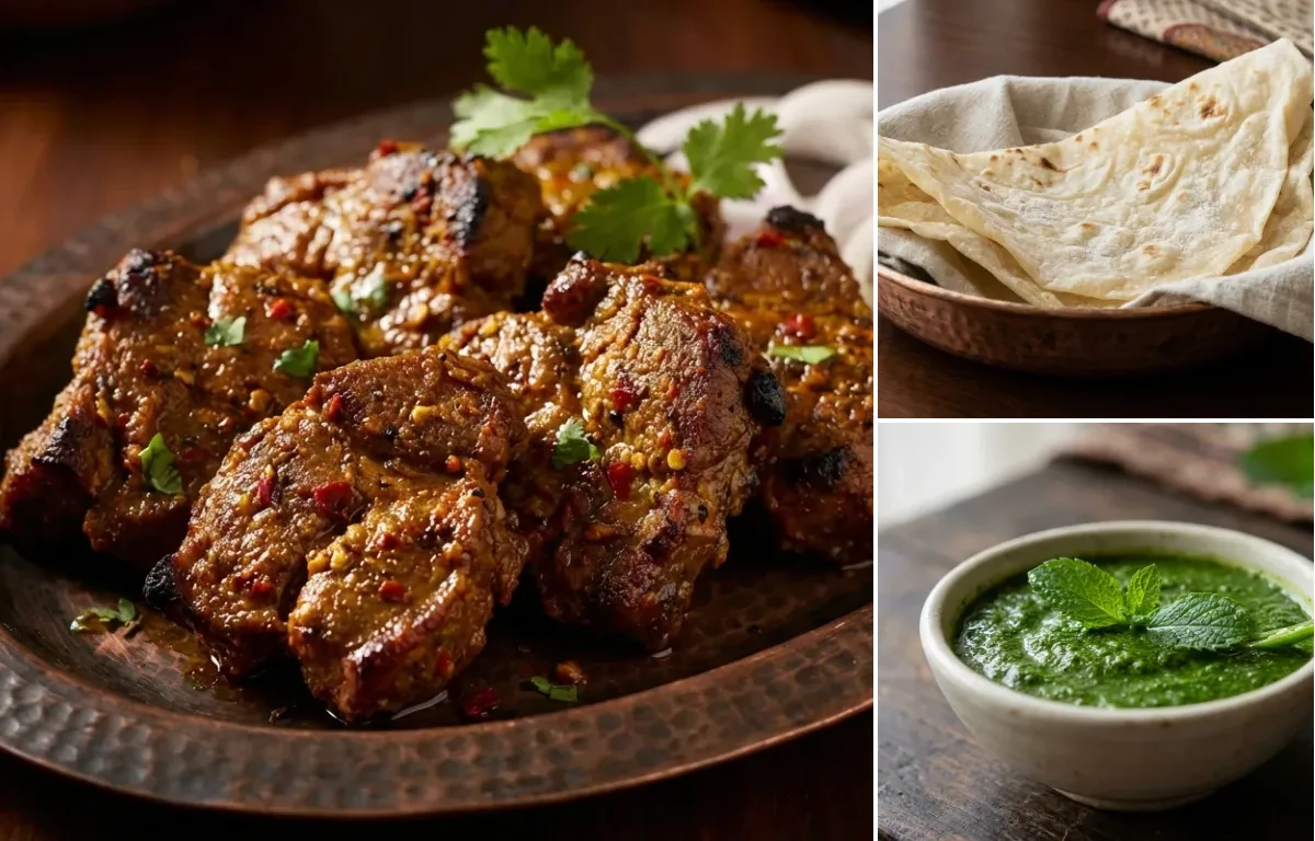 Patthar ka Gosht with Roomali Roti and Mint Chutney