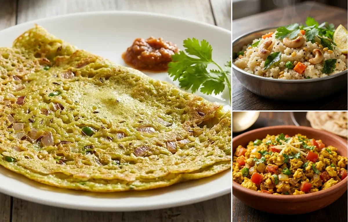 Pesarattu with Rava Upma and Egg Bhurji
