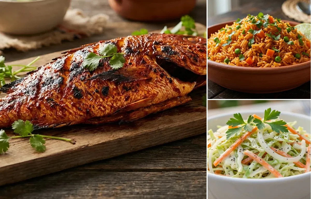 Pescado Zarandeado with Mexican Rice and Cabbage Slaw