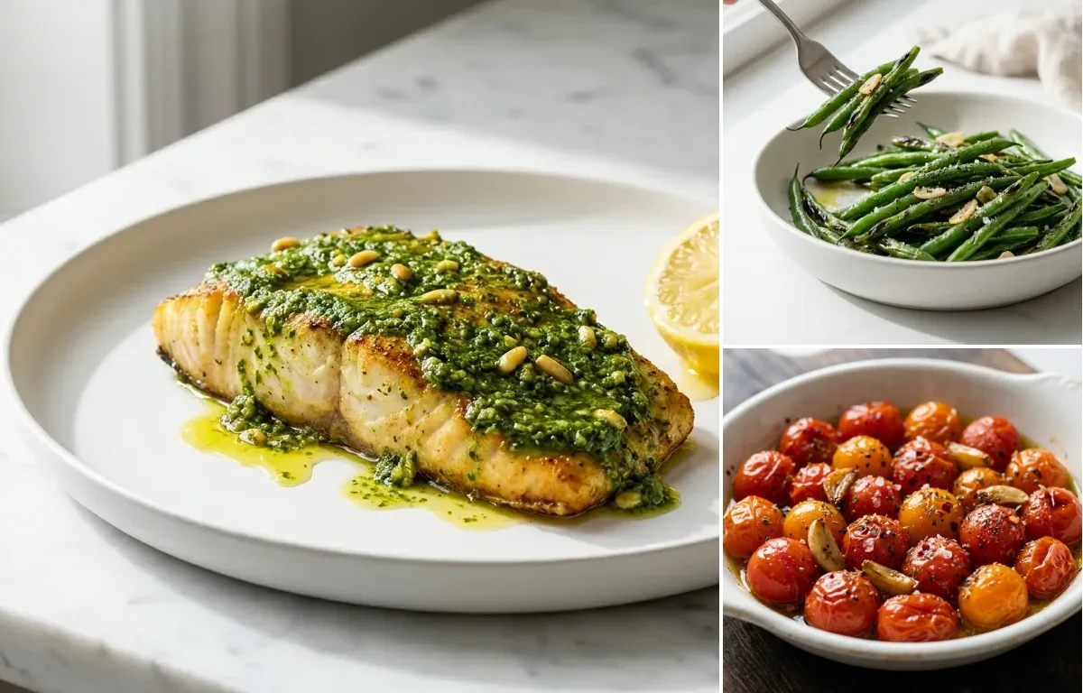 Pesto Baked Halibut with Lemon