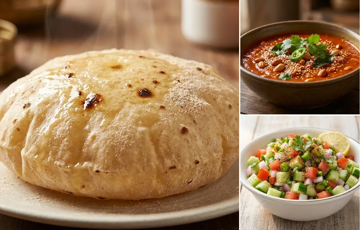 Phulka with Hyderabadi Tomato Curry and Kachumber