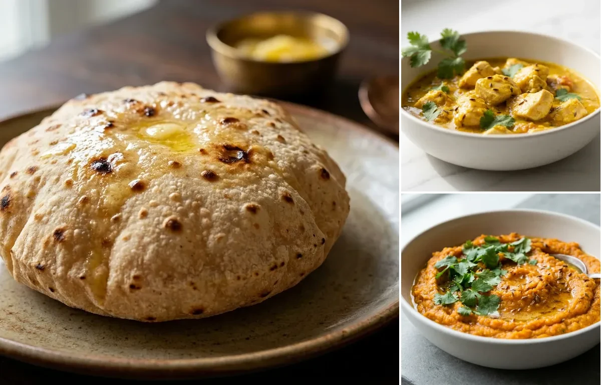 Phulka with Mild Chicken Curry with Carrot Mash