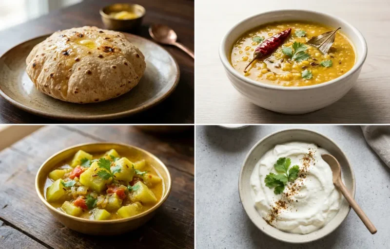 Phulka with Moong Dal with Lauki Sabzi with Plain Dahi