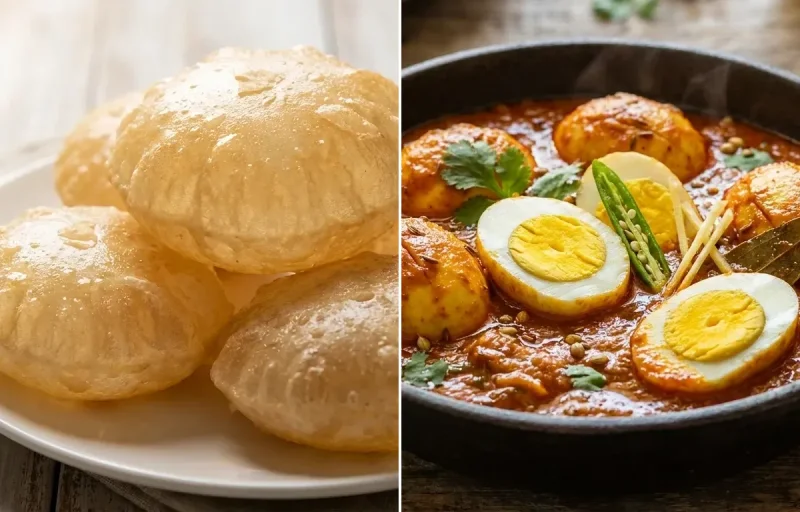 Phulko Luchi with Egg Masala Curry