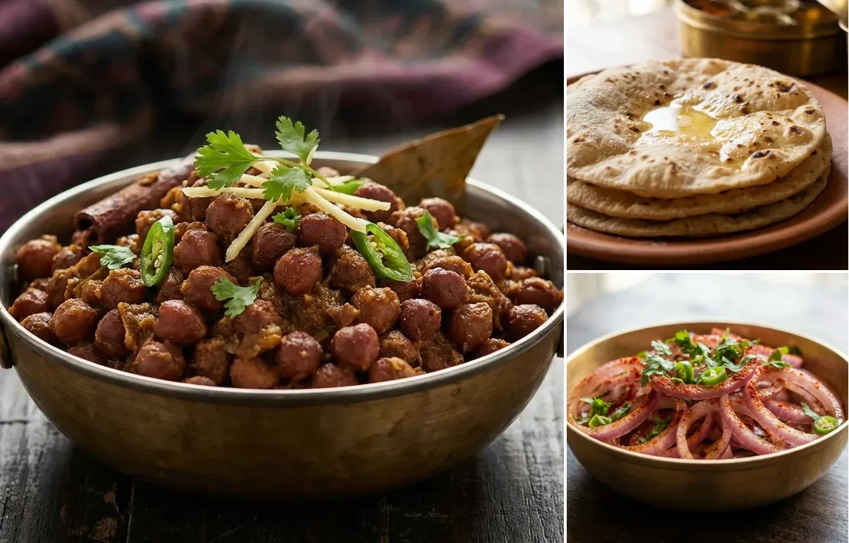 Pindi Chana with Roti and Onion Salad