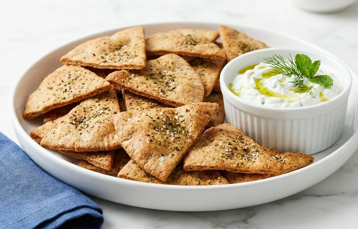 Pita Chip Platter with Tzatziki and Cucumber