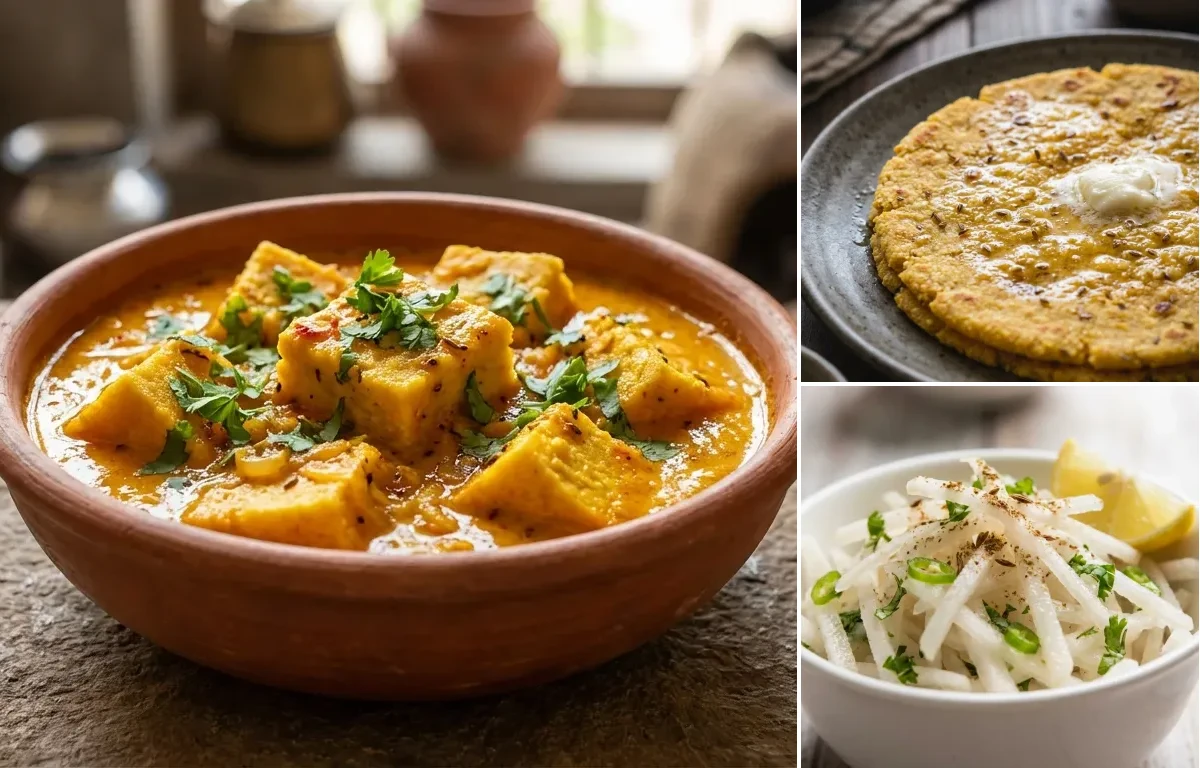 Pittod ki Sabzi with Makki di Roti and Mooli ka Laccha