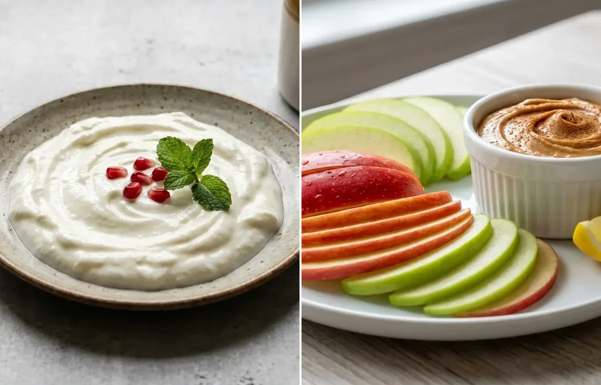 Plain Curd with Apple Slices With Peanut Butter