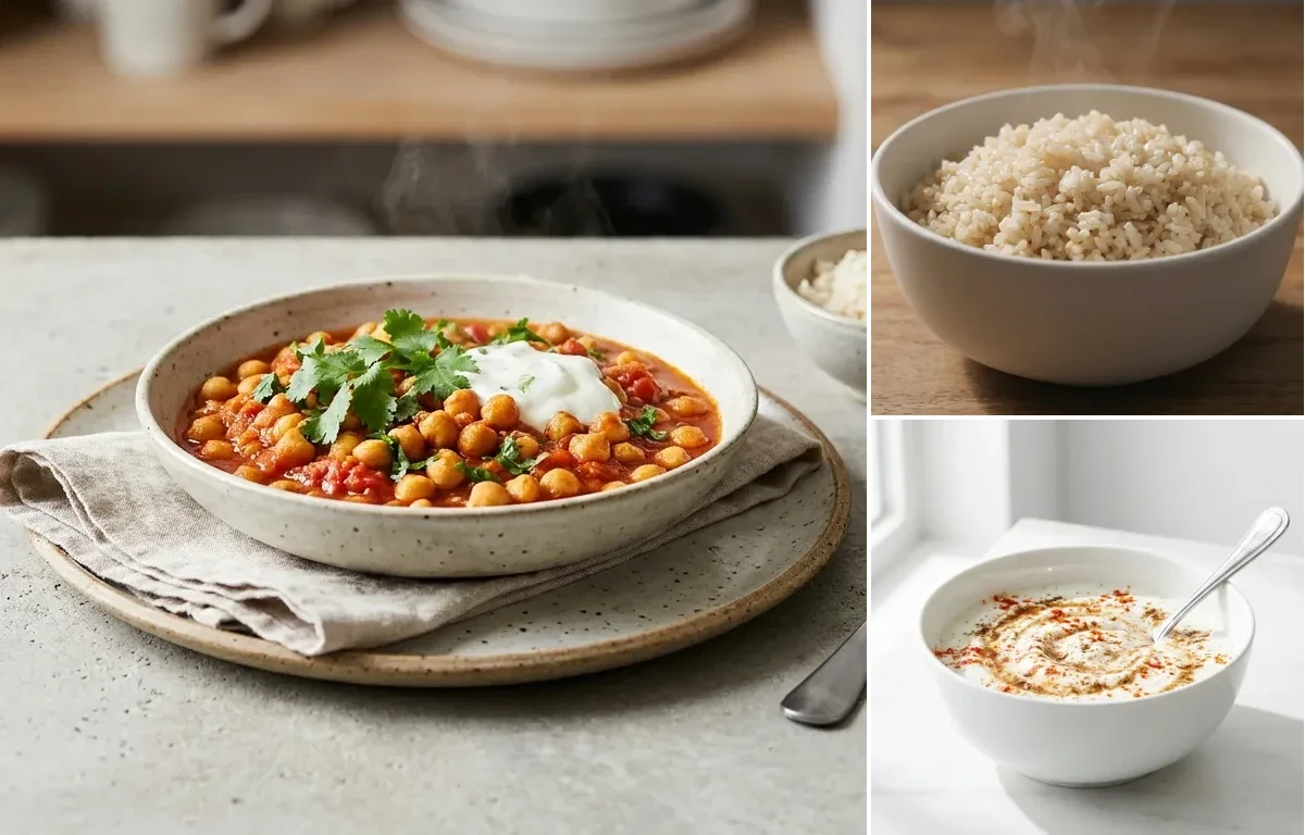 Plain Raita with Chana Masala with Steamed White Rice Type2 Diabetes Managed