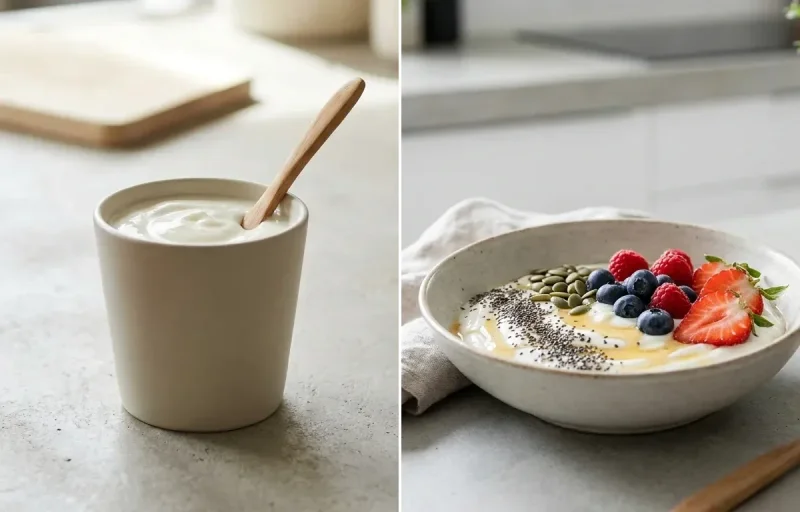 Plain Yogurt Cup with Apple Slices With Rice Cakes and Yogurt With Seeds & Berries