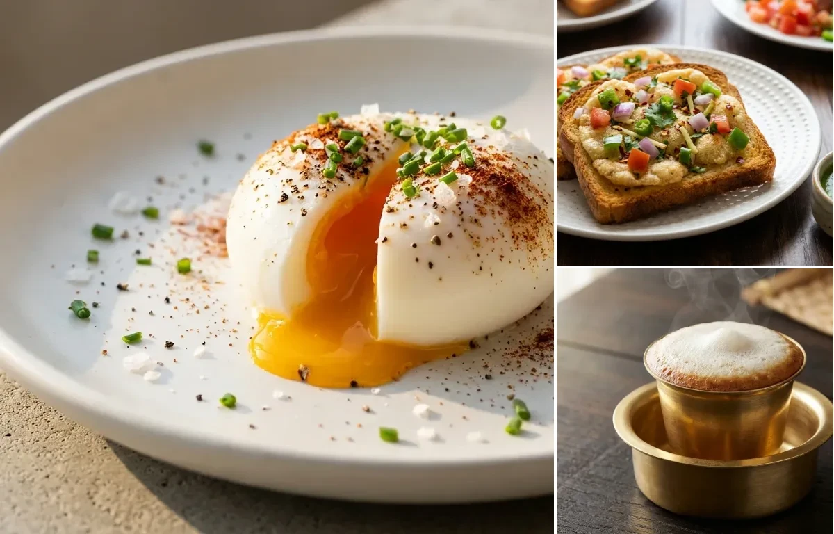 Poached Egg with Suji Toast and Filter Coffee