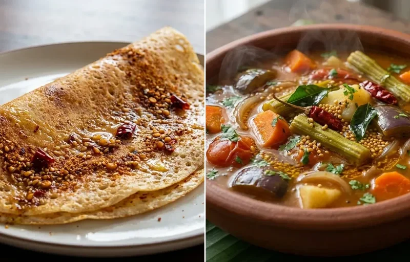 Podi Dosa with Vegetable Sambar
