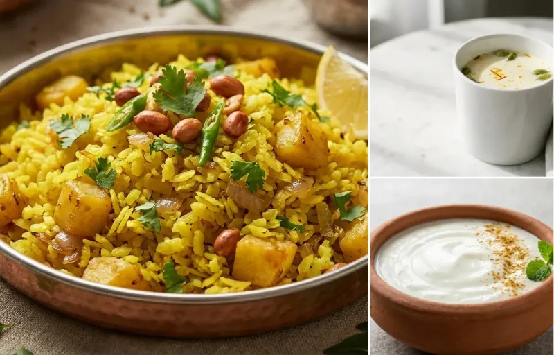 Poha with Warm Spiced Milk with Banana