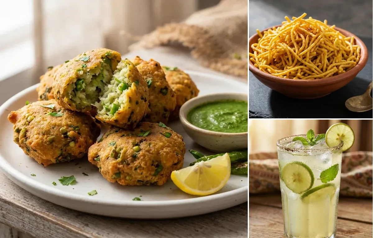 Ponk Vada with Besan Sev and Nimbu Pani