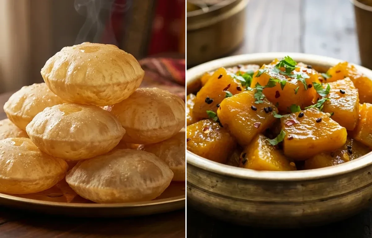 Poori with Khatta Meetha Kaddu Sabzi