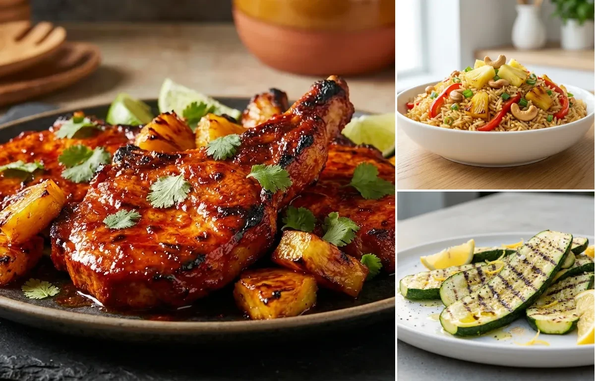 Pork Chops Al Pastor with Pineapple Rice and Grilled Zucchini