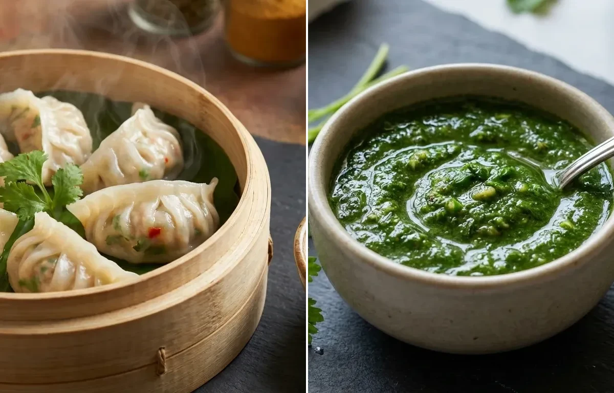Pork Momos with Coriander Mint Chutney