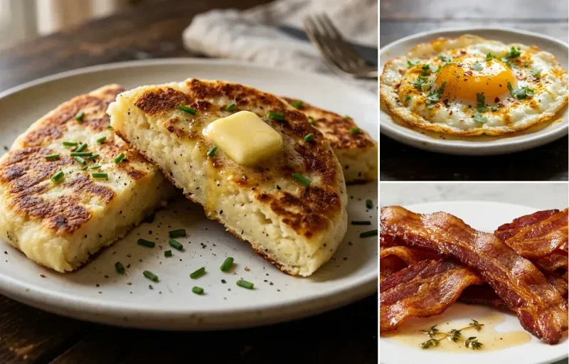 Potato Farls with Fried Egg and Pan-Fried Bacon