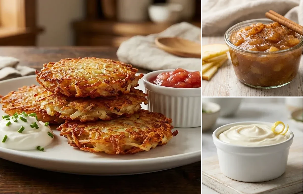 Potato Latkes with Cinnamon Applesauce and Sour Cream