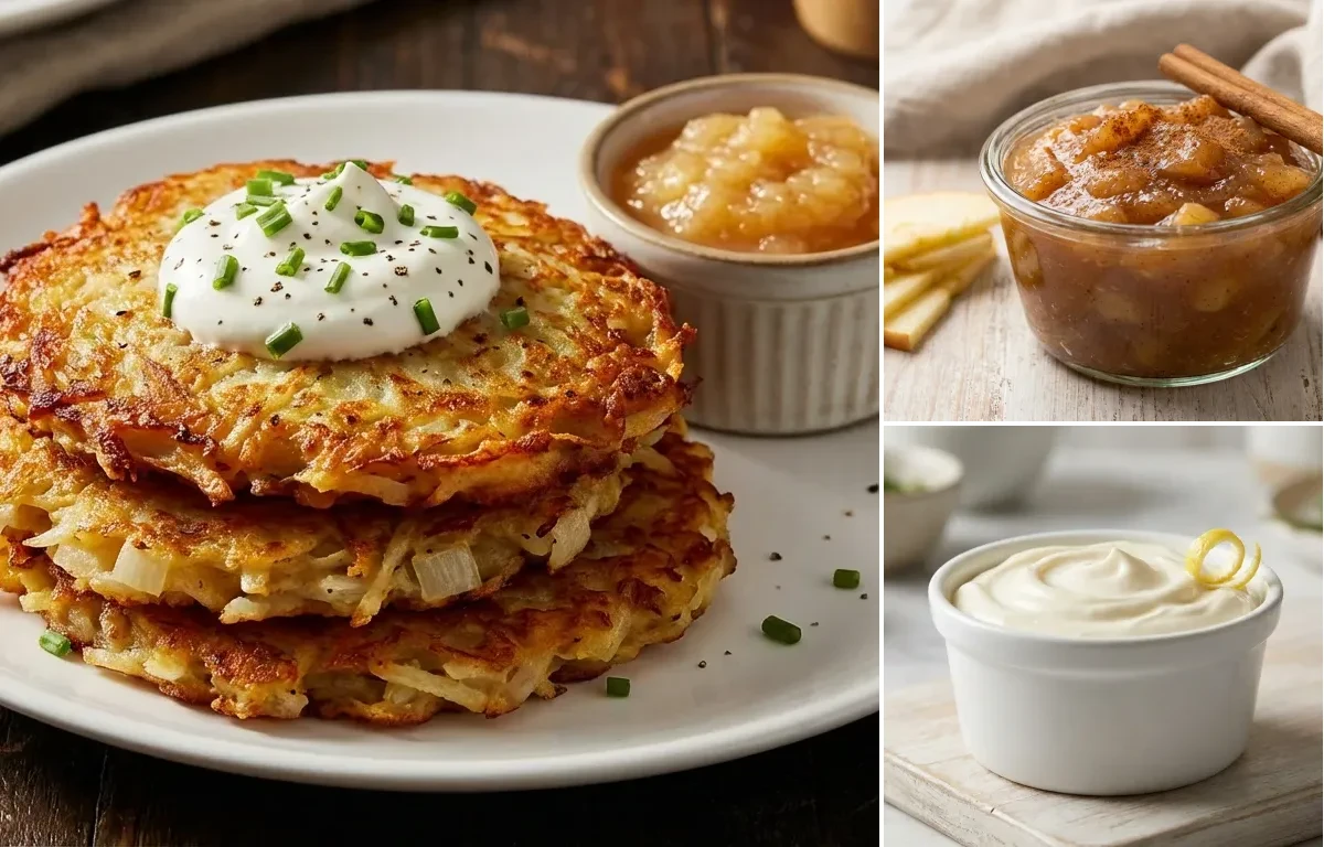 Potato Pancakes with Cinnamon Applesauce and Sour Cream
