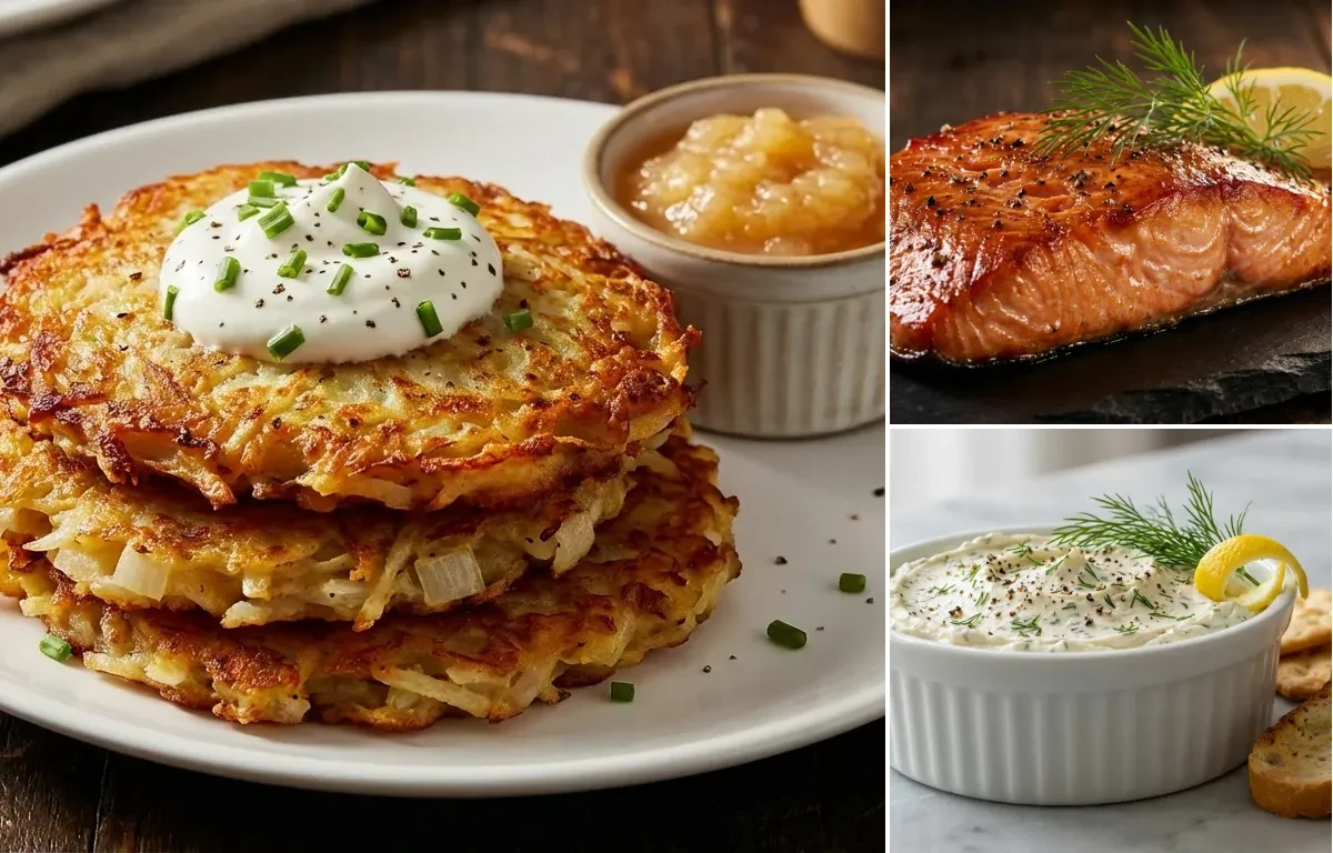 Potato Pancakes with Hot Smoked Salmon and Dill Cream Cheese Spread