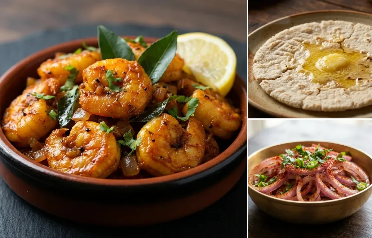 Prawn Masala Fry with Jowar Bhakri and Onion Salad