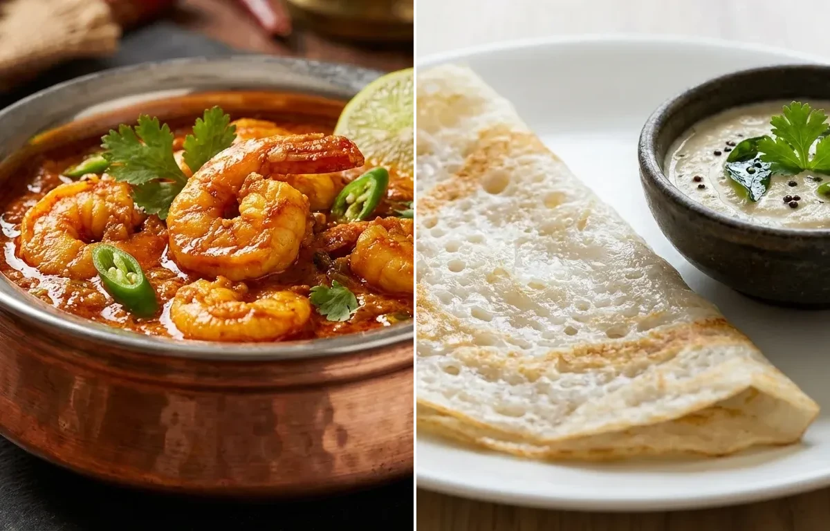Prawn Masala with Neer Dosa