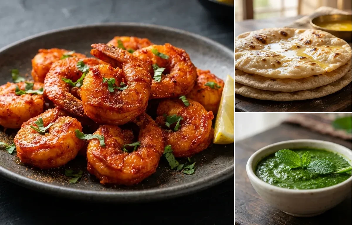 Prawns Koliwada with Chapati and Mint Chutney