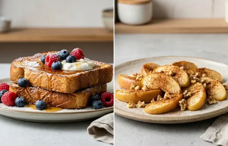 Protein French Toast with Beet Walnut Salad and Apple With Cinnamon