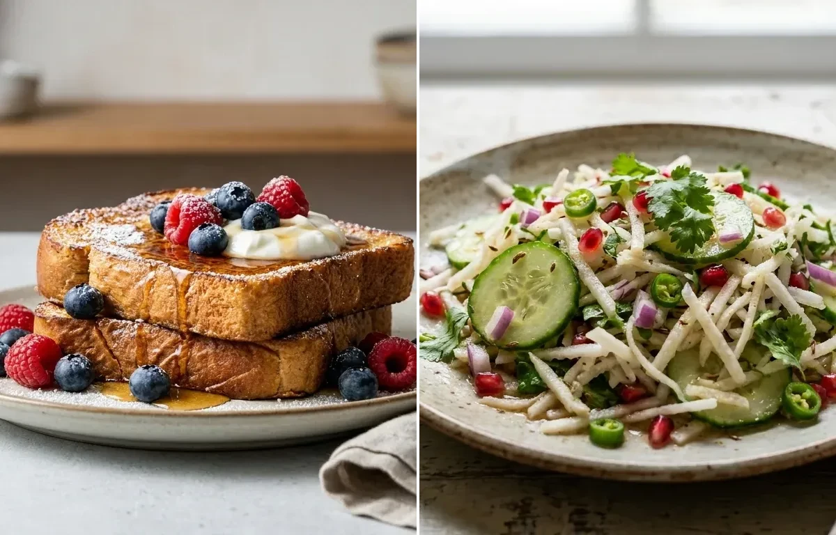 Protein French Toast with Mooli Cucumber Salad