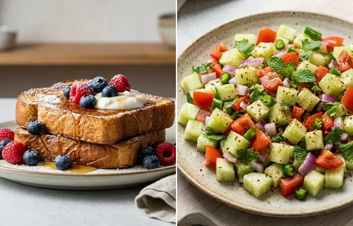 Protein French Toast with No-Salt Lemon Cucumber Kachumber