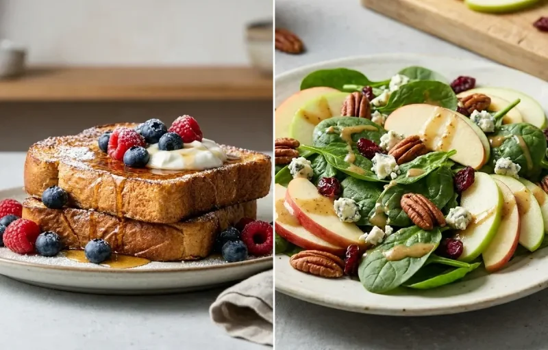 Protein French Toast with Spinach Apple Salad and Half Slice Avocado Toast