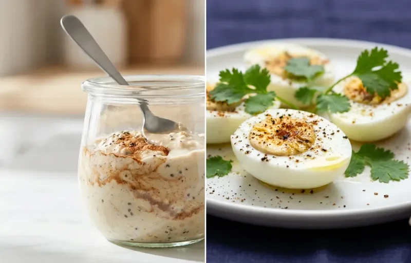 Protein Overnight Oats with Boiled Egg Whites with Black Coffee