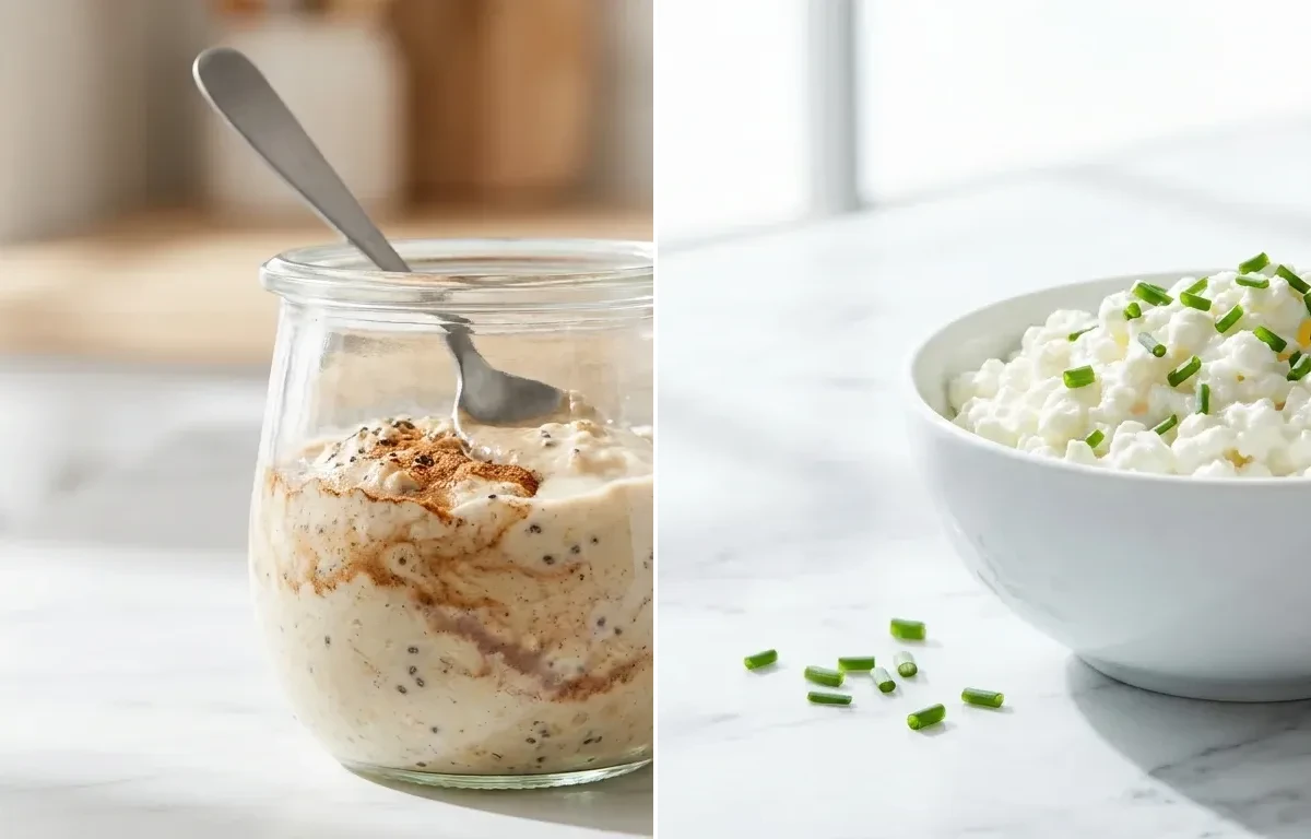 Protein Overnight Oats with Blueberries and Walnuts with Cottage Cheese