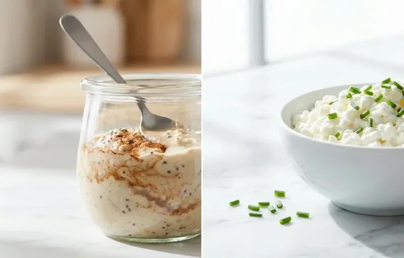 Protein Overnight Oats with Blueberries and Walnuts with Cottage Cheese