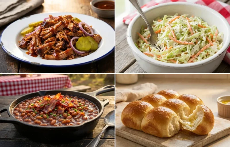 Pulled Pork with Coleslaw, Baked Beans and Ladi Pav