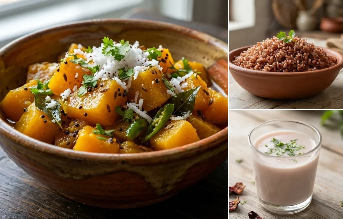 Pumpkin Bhaji with Goan Red Rice and Solkadhi