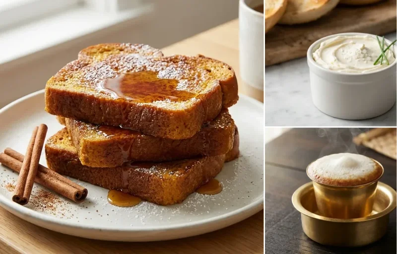 Pumpkin Bread French Toast with Cream Cheese and Filter Coffee