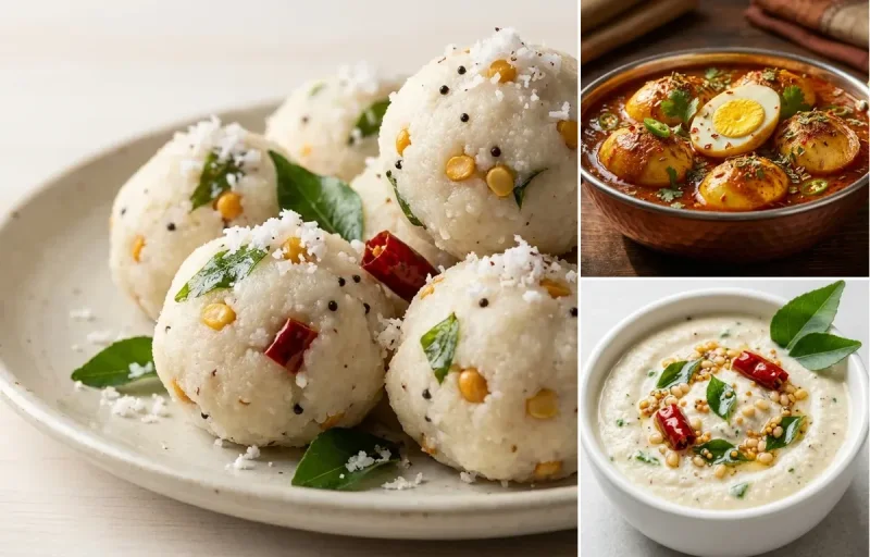Pundi Gatti with Egg Curry and Coconut Chutney