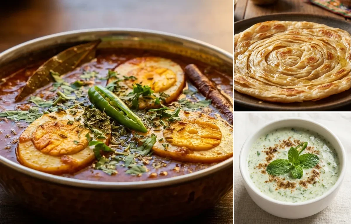 Punjabi Anda Masala with Laccha Paratha and Mint Raita