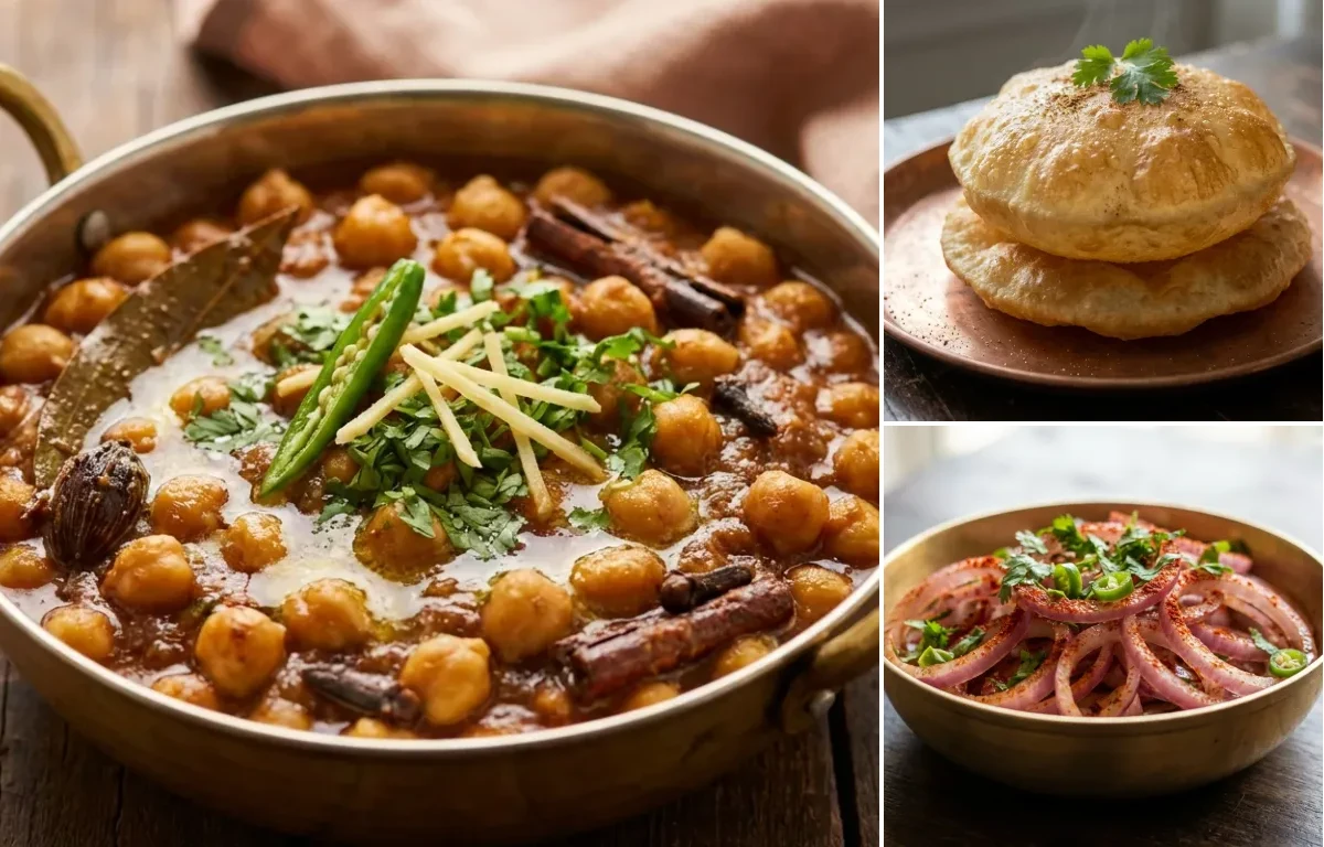 Punjabi Chole Masala with Bhature with Onion Salad