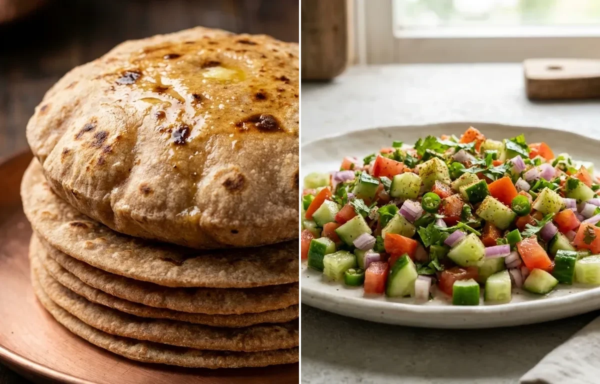 Punjabi Chole with Whole Wheat Roti and Kachumber Salad