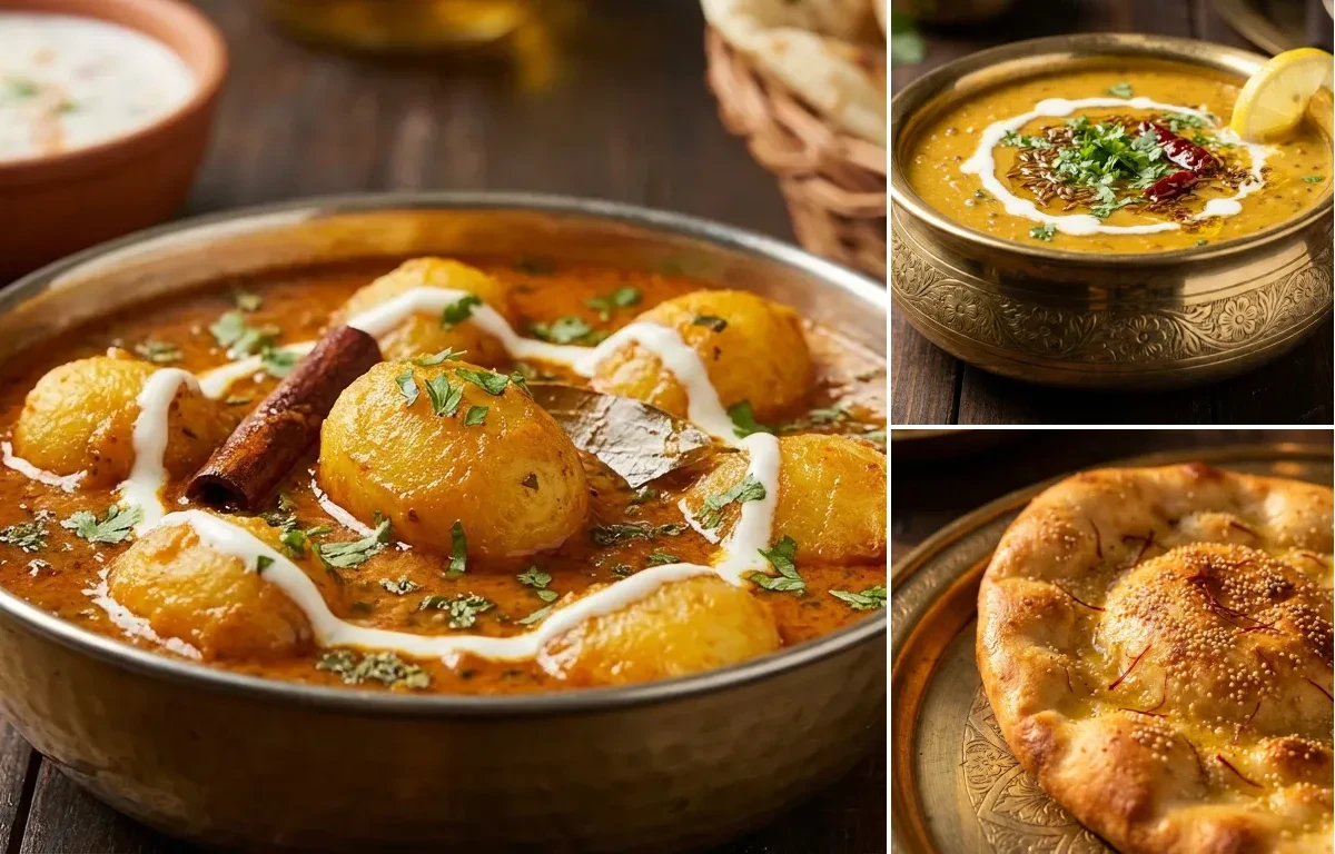 Punjabi Dum Aloo with Dal Sultani and Taftan